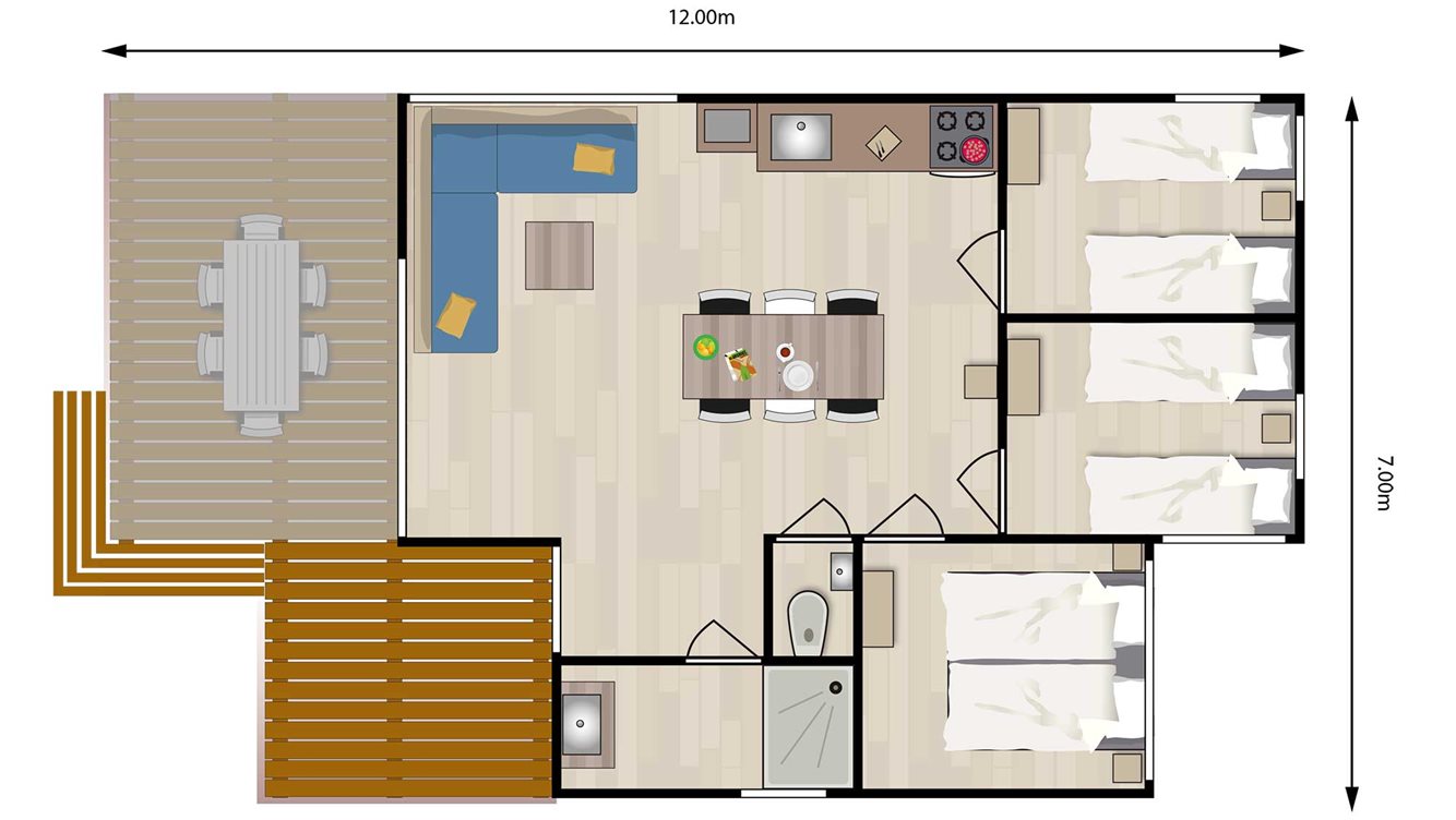 6pers vakantiehuisje Kwikstaart Molecaten Park De Koerberg plattegrond