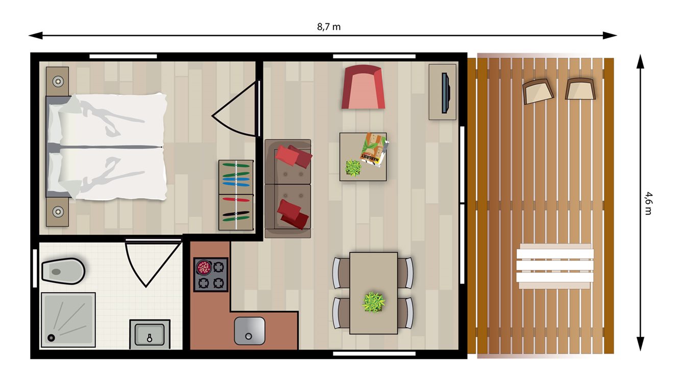 2pers vakantiehuisje Petrea Molecaten Park De Leemkule plattegrond