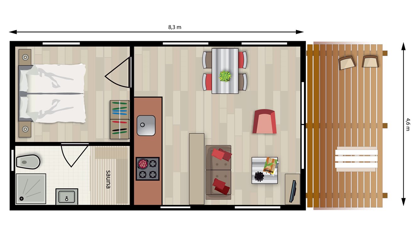 2pers vakantiehuisje Vuursteen Molecaten Park De Leemkule plattegrond