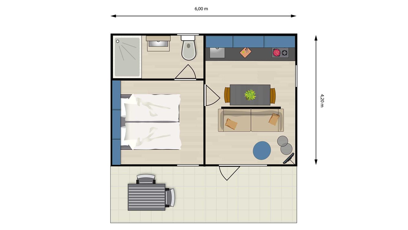 2pers chalet Weideklokje Molecaten Park Flevostrand plattegrond