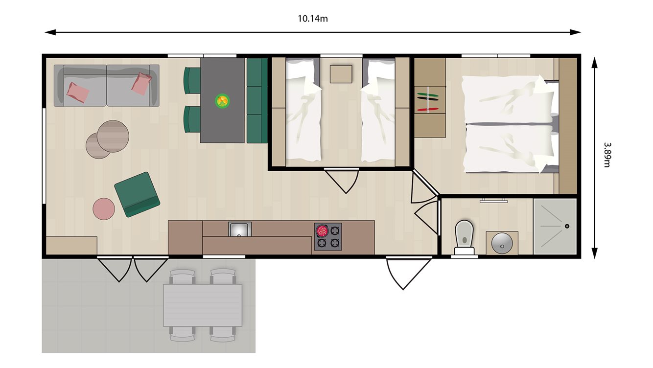 4pers chalet Blauwborst Molecaten Park Flevostrand plattegrond