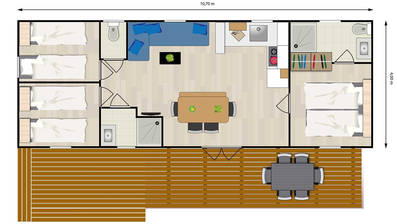 6pers chalet Zonneroos Molecaten Park Kuierpad plattegrond