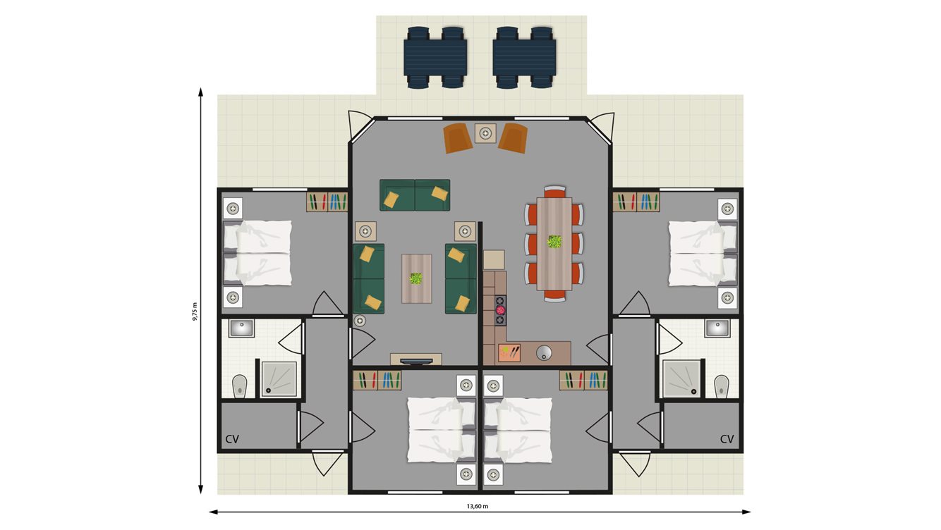 8pers vakantiehuisje Panorama Molecaten Park Landgoed Ginkelduin plattegrond