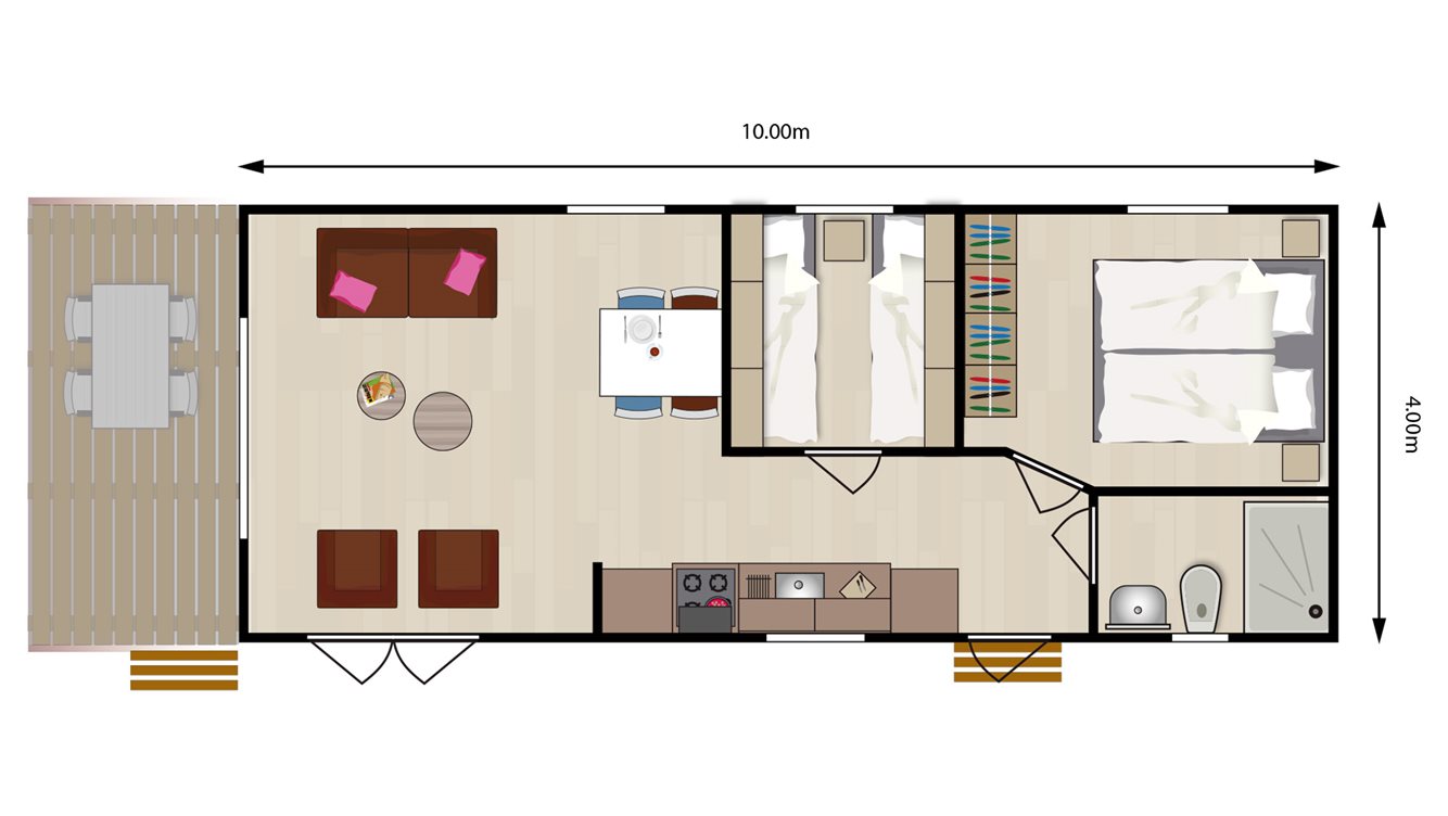 4pers chalet Waterhoen Molecaten Park Noordduinen plattegrond