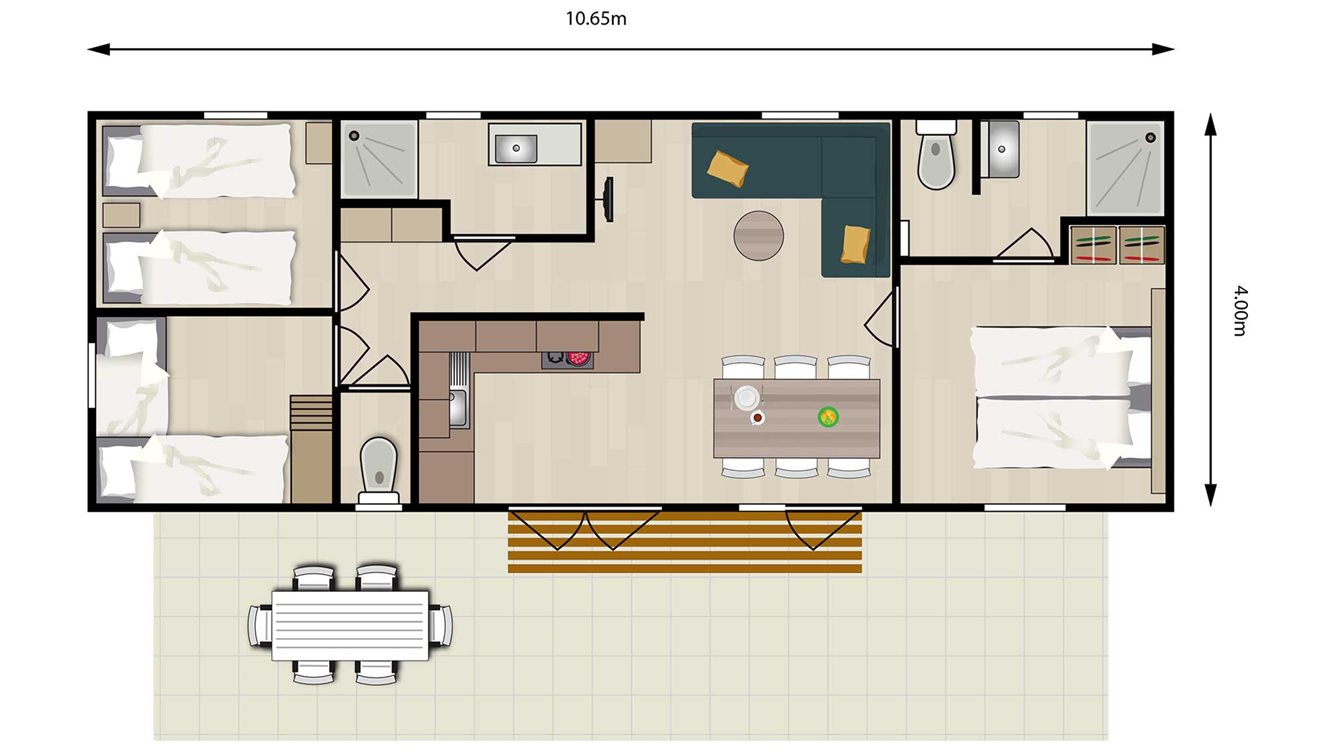 6pers chalet Klaproos Molecaten Park Noordduinen plattegrond