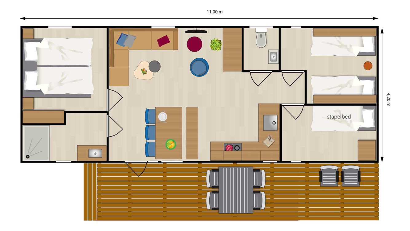 6pers chalet Watermunt Molecaten Park Noordduinen plattegrond