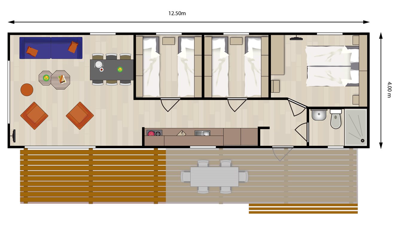 6pers chalet Lijster Molecaten Park Rondeweibos plattegrond