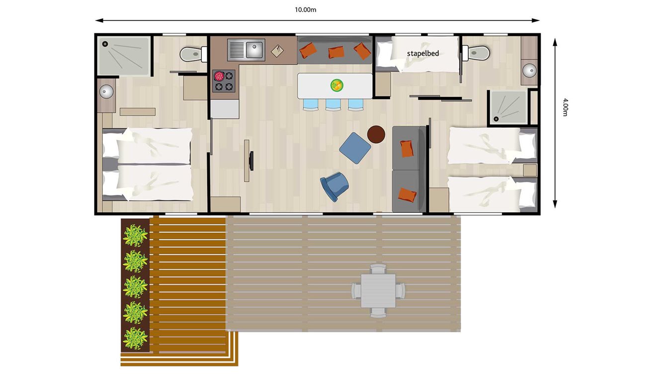 6pers chalet Parnassia XL Molecaten Park Rondeweibos plattegrond