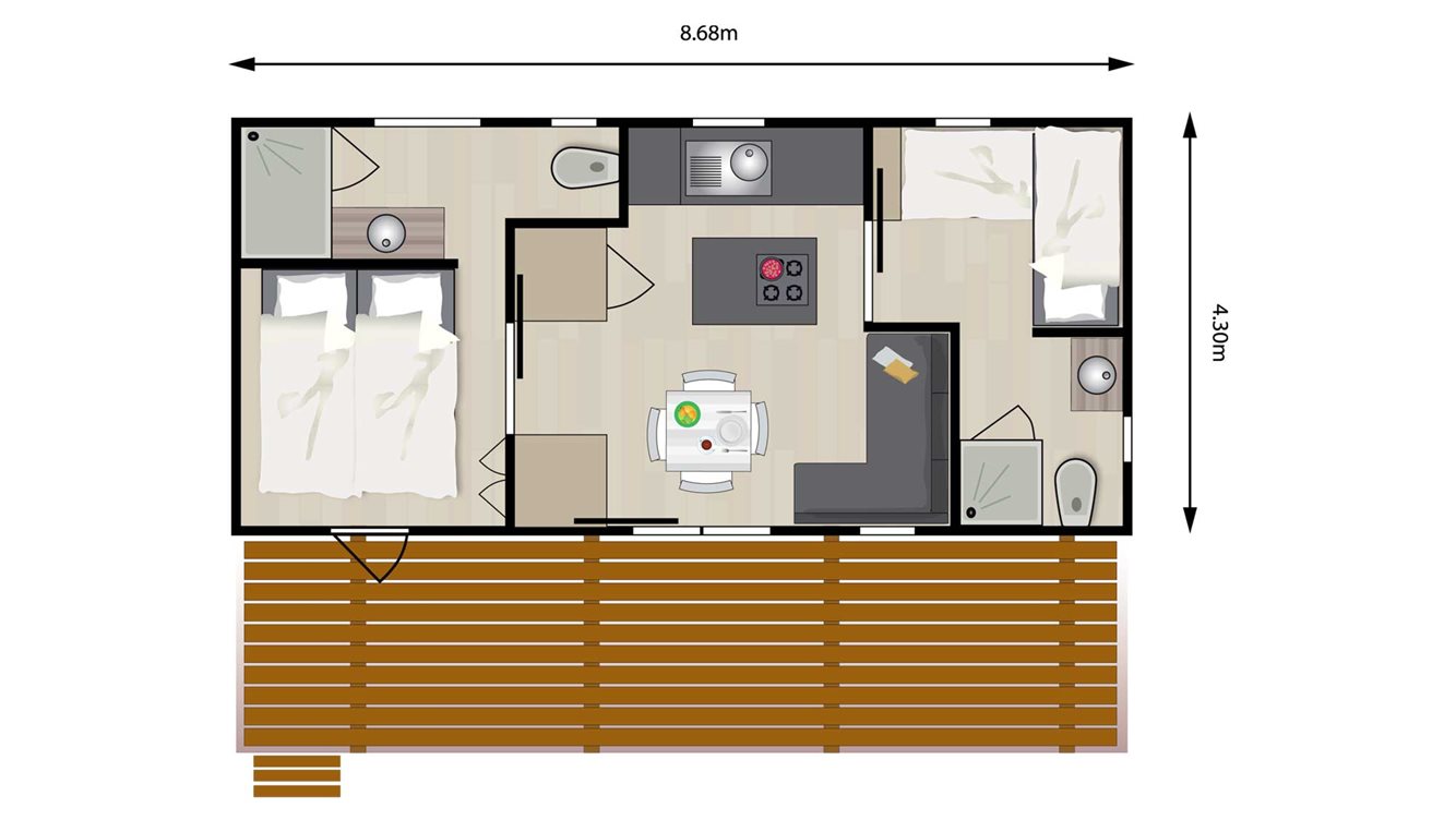 4pers chalet Parnassia Molecaten Park Waterbos plattegrond