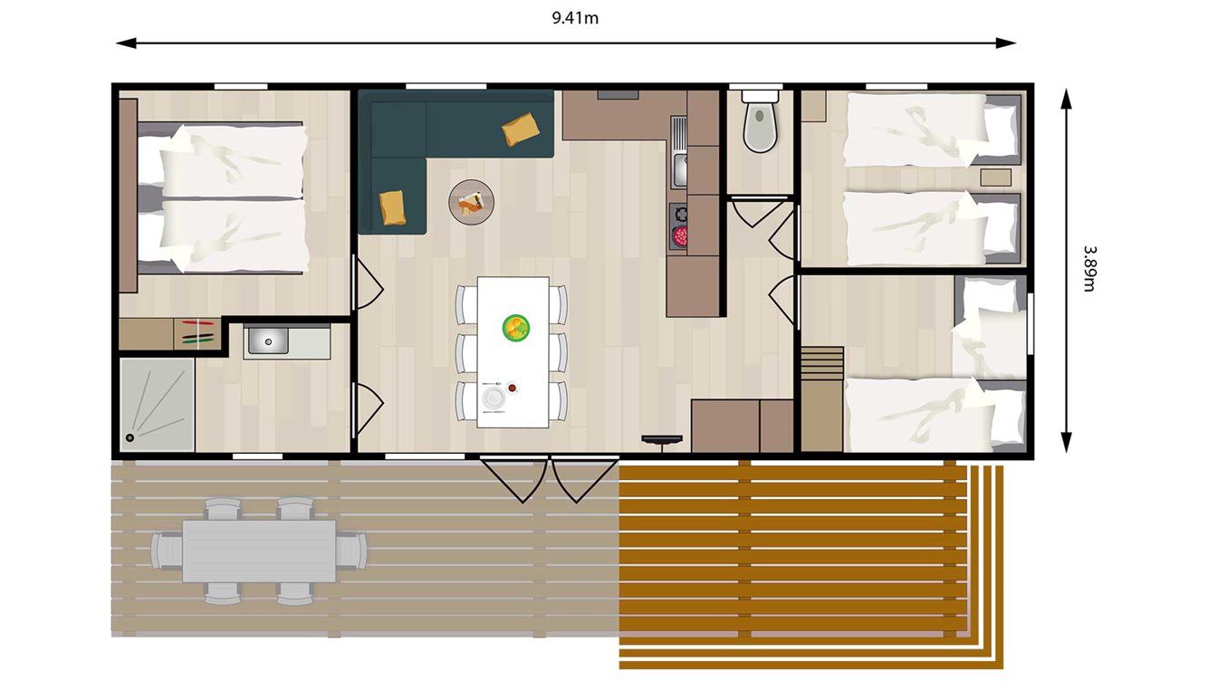 6pers chalet Lavendel Molecaten Park Waterbos plattegrond