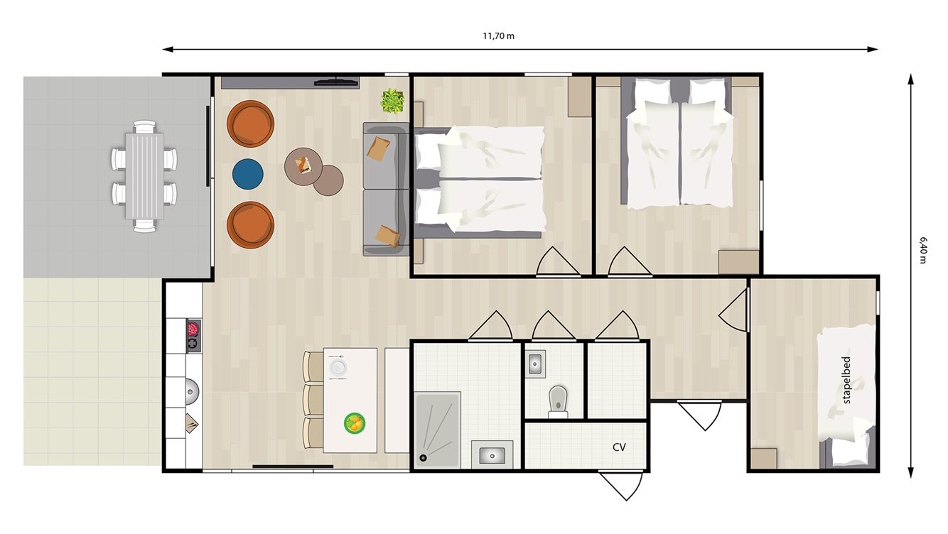 6pers vakantiehuisje Tureluur Molecaten Park Waterdunen plattegrond