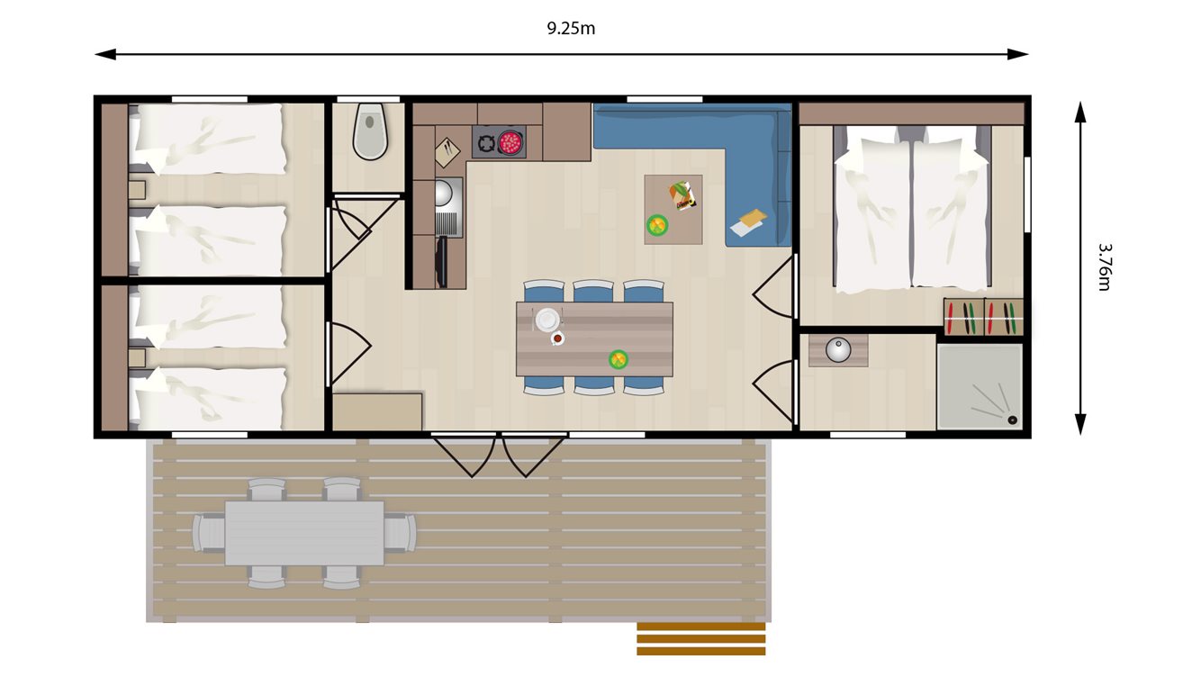6pers chalet Pioen Molecaten Park t Hout plattegrond